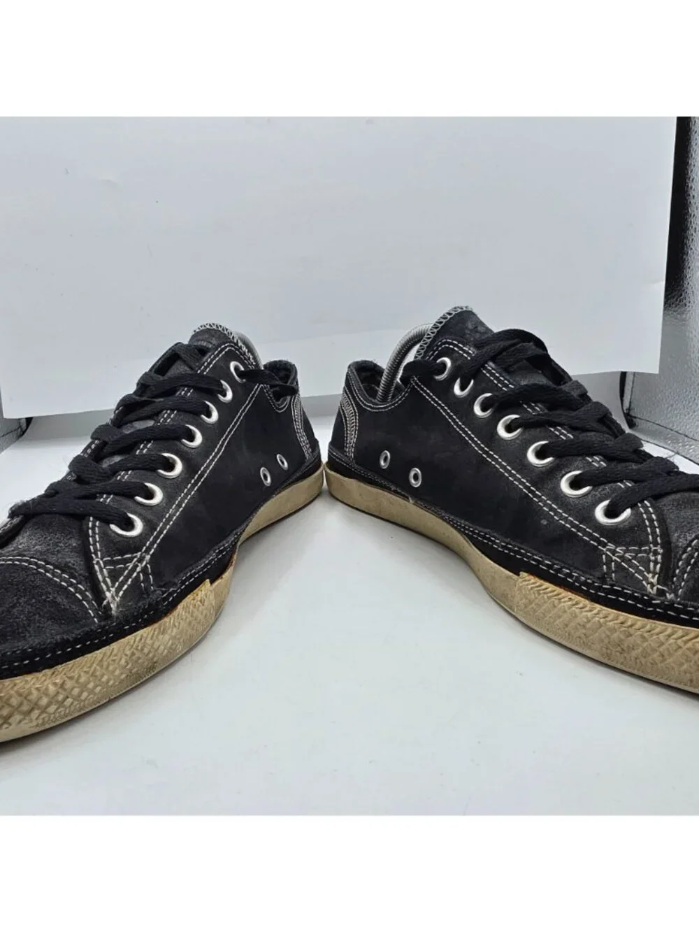 Converse All Star Mens Low Top Sneakers Mens 9 Black Leather Casual Shoes - Picture 2 of 14